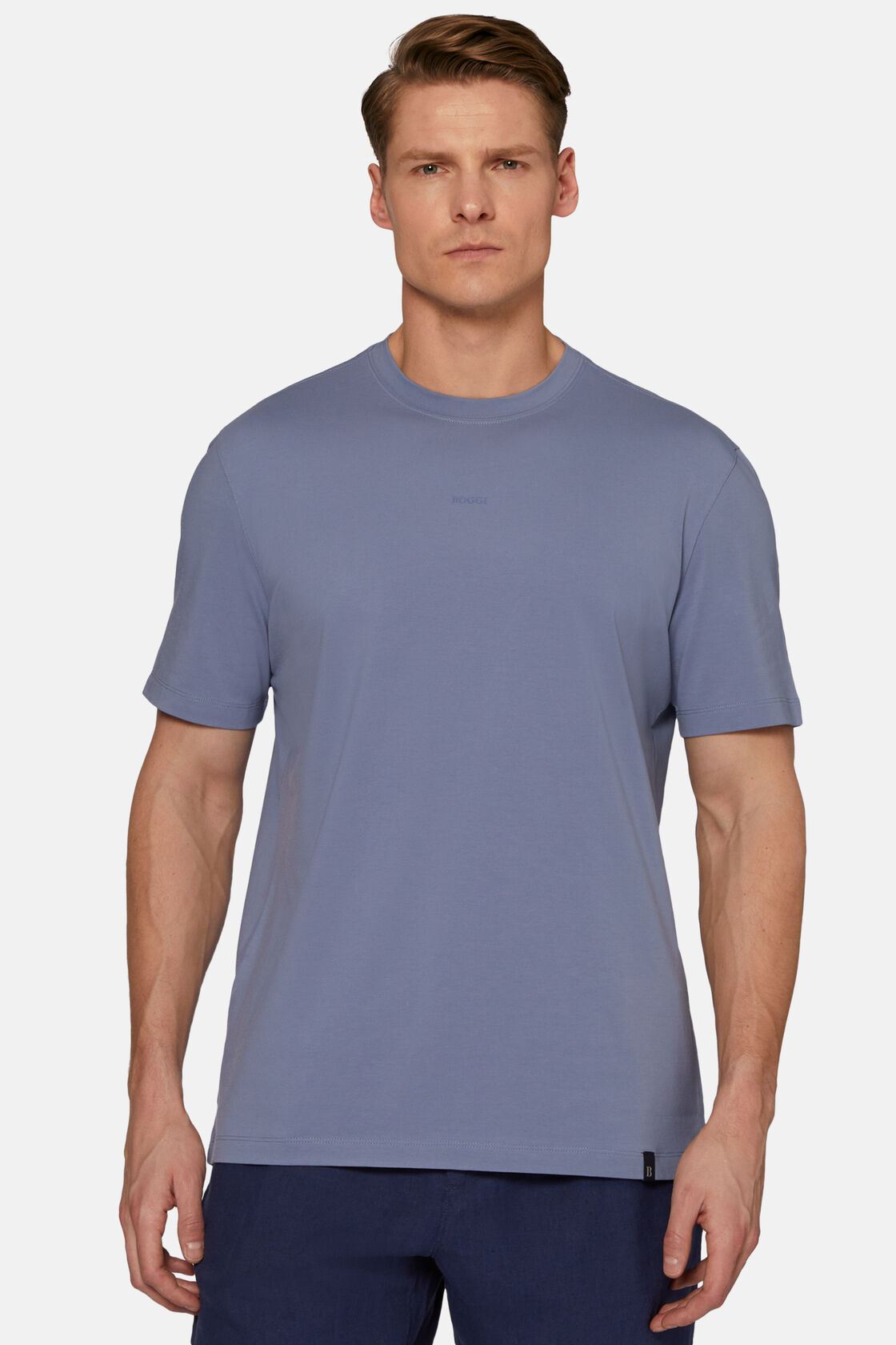 T-Shirt In Cotone Supima Elasticizzato, Indaco, hi-res