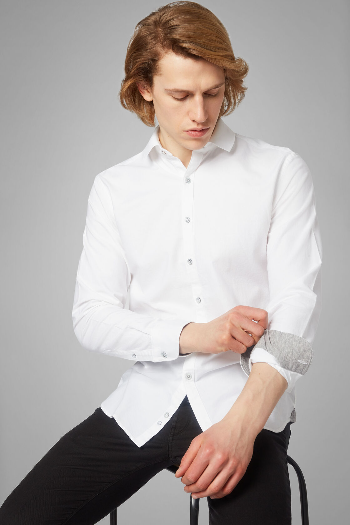 polo collar white oxford shirt regular fit, , hi-res