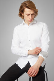 Regular Fit White Oxford Shirt With Polo Collar, White, hi-res