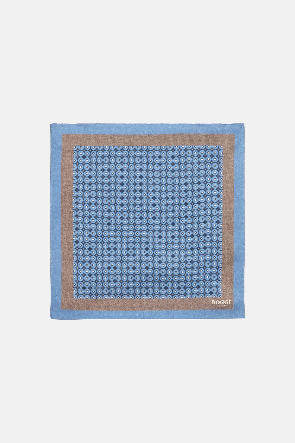 Geometric Silk Pocket Square, Blue, hi-res