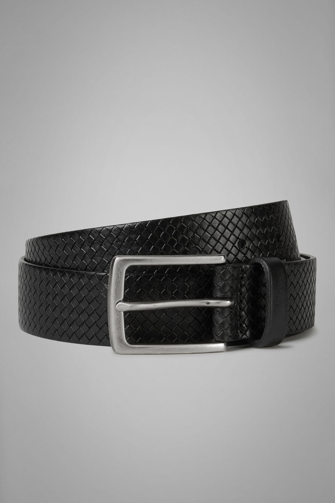 Woven Leather Belt, Black, hi-res