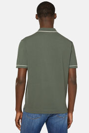 Grünes Strick-Poloshirt Aus Baumwollkrepp, Militärgrün, hi-res
