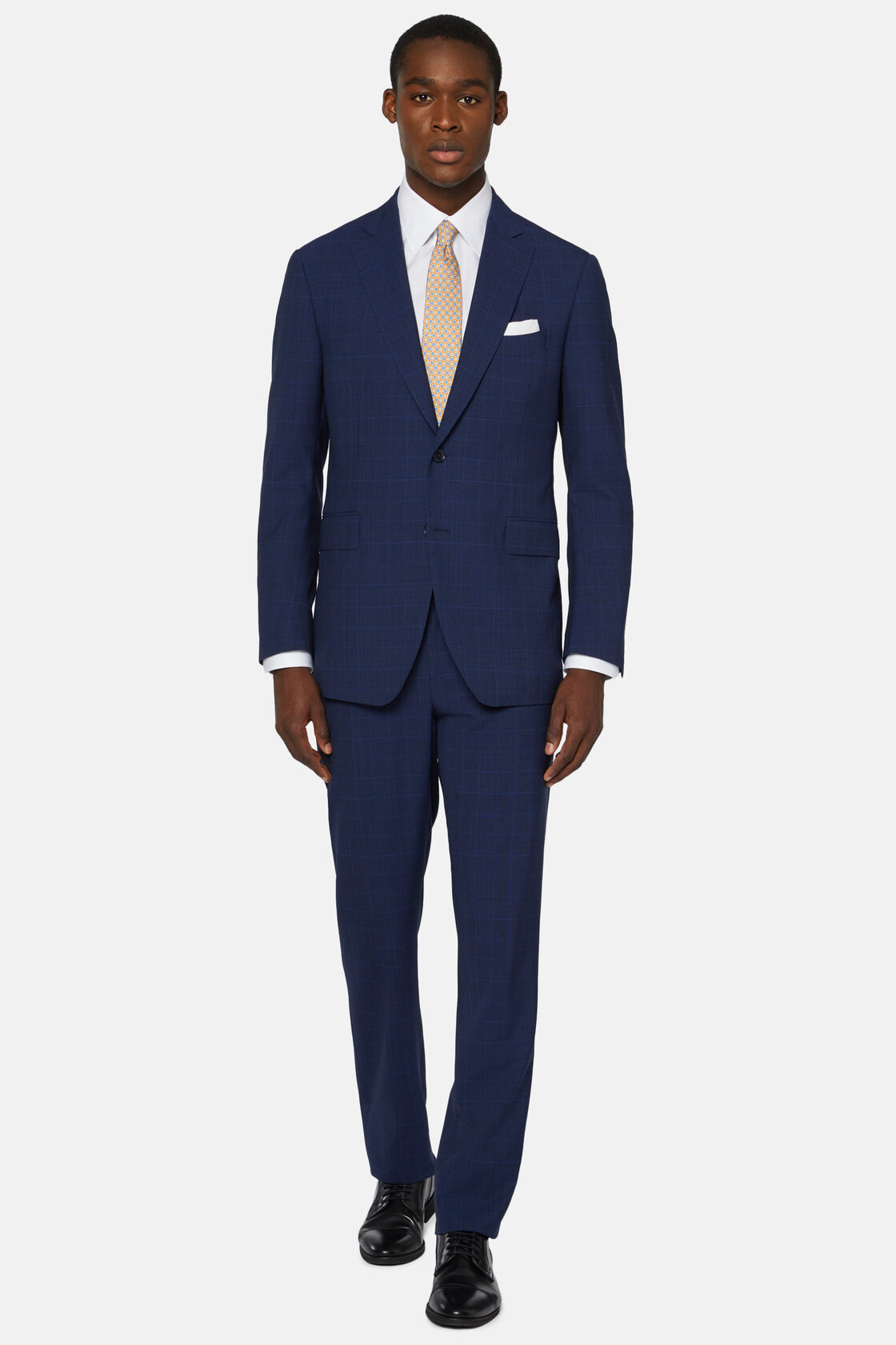 Navy Blue Prince of Wales Check Suit In Super 130 Wool, Navy blue, hi-res