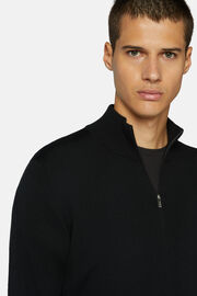 Schwarzer Pullover Mit Durchgehendem Reißverschluss Aus Merinowolle, Schwarz, hi-res