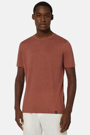 T-Shirt in Stretch Linen Jersey, Rot, hi-res