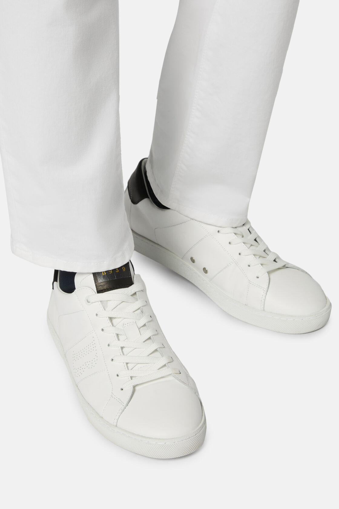 Sneakers En Cuir Blanc Et Noir, Noir - Blanc, hi-res