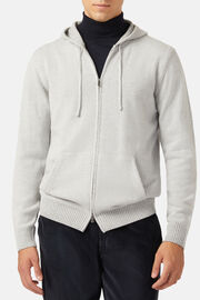Grey Cashmere Blend Full Zip Hooded Jumper, Light grey, hi-res