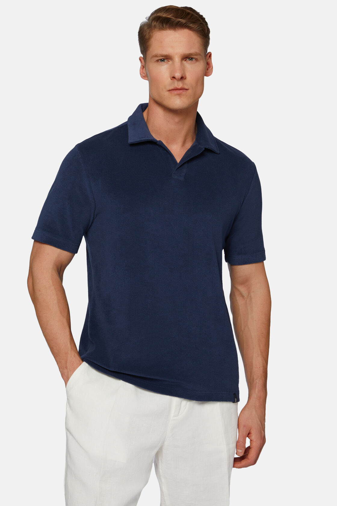 Cotton/Nylon Polo Shirt, Navy blue, hi-res