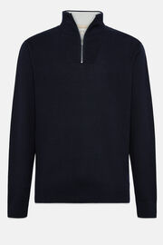 Granatowy sweter z zamkiem błyskawicznym z bawełny, Navy blue, hi-res