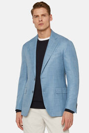 Sky Blue Jacket In Wool, Silk And Linen, Light Blue, hi-res