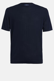 Navy T-shirt in Cotton Crêpe Knit, Navy blue, hi-res