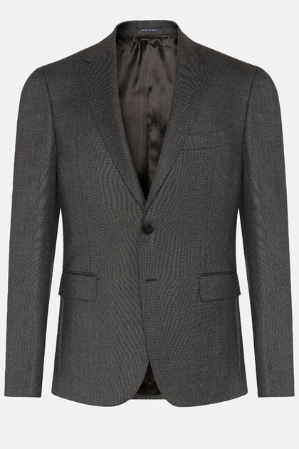 Grey Birdseye Jacket In Super 110 Wool, Medium grey, hi-res