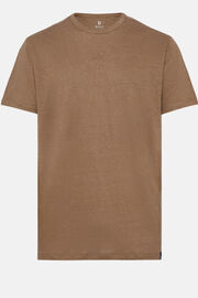 T-shirt em Jersey de Linho Elástico, Brown, hi-res
