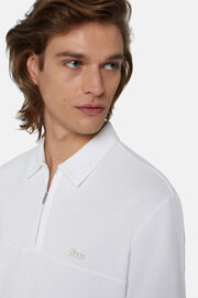 Organic Cotton Blend Piqué Polo Shirt, White, hi-res