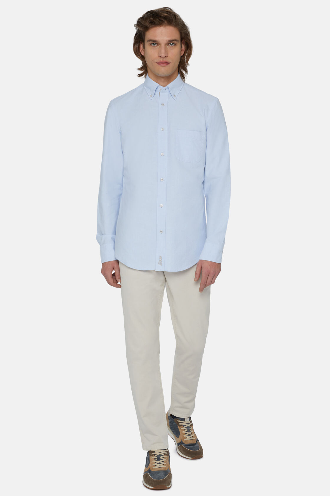 Σιέλ πουκάμισο Oxford από οργανικό βαμβάκι, με κανονική εφαρμογή, Light Blue, hi-res