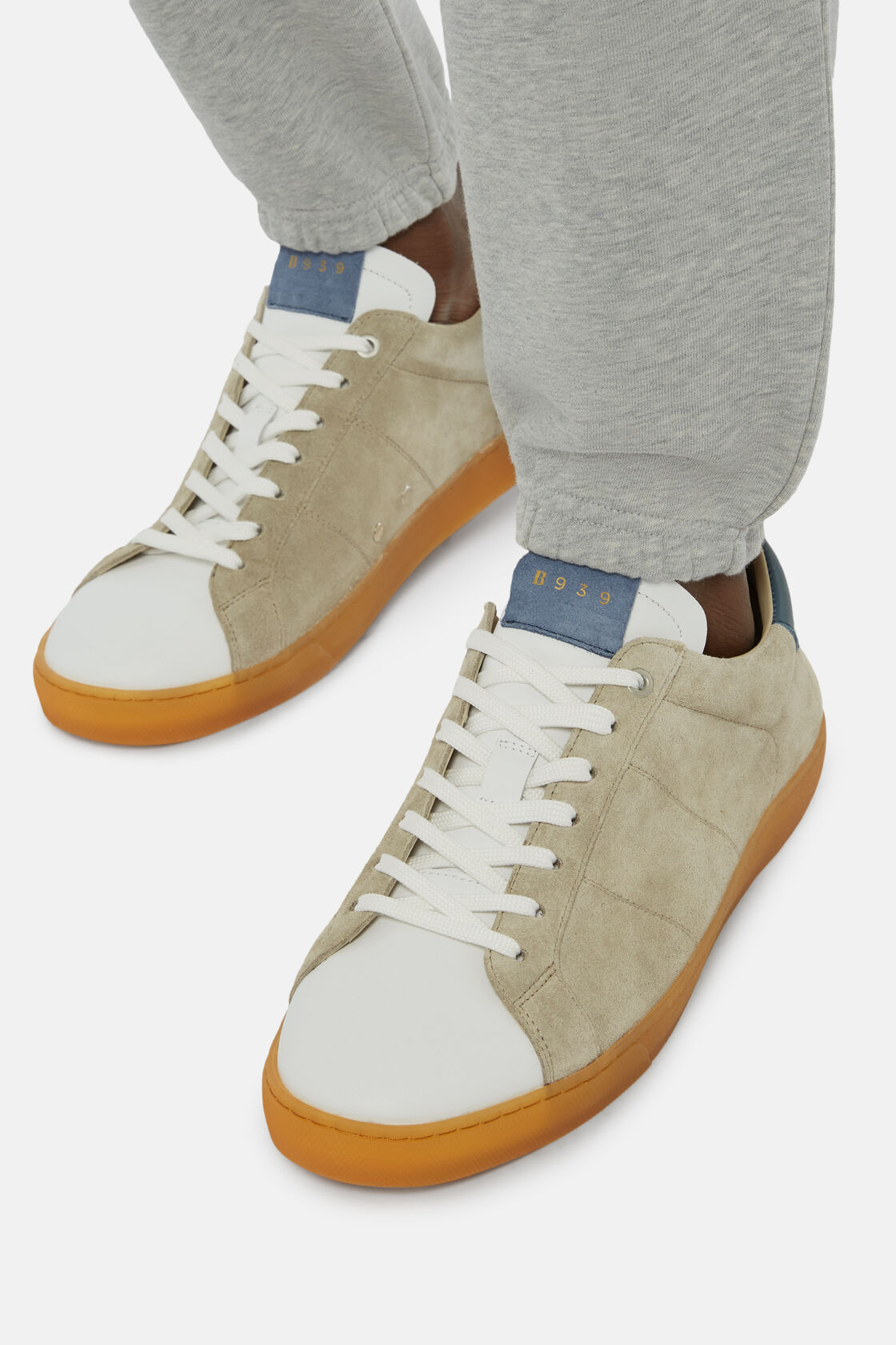 White and Grey Leather Trainers, White - Light Grey, hi-res