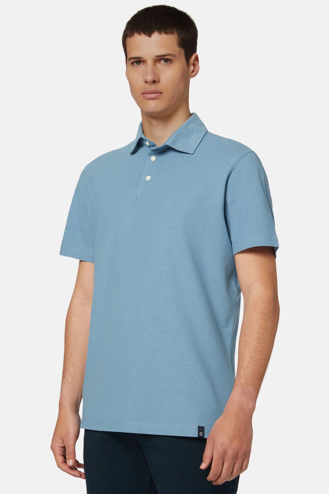 Cotton Crepe Jersey Polo Shirt, Light Blu, hi-res