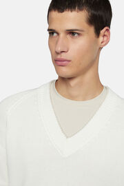 Weißer Pullover Mit V-Ausschnitt Aus Bio-Baumwolle, Weiß, hi-res