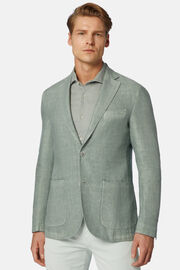 Green Herringbone Linen Jacket, , hi-res