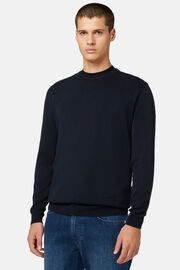 Navy Round-neck Pima Cotton Sweater, Navy blue, hi-res
