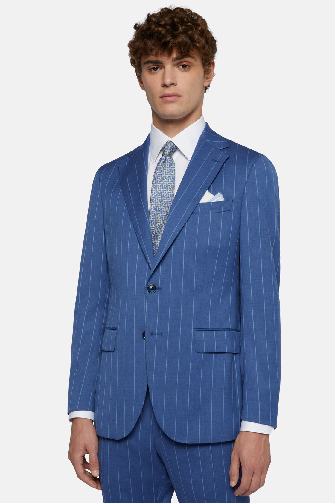 Blue Pinstripe Stretch Wool Suit, Blue, hi-res
