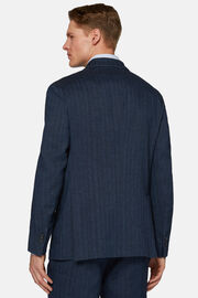 Navy Double-Breasted Suit In Cotton Linen, Navy blue, hi-res