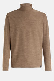 Long-Sleeved High Neck T-Shirt in Technical Fabric, Brown, hi-res