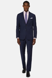 Blue Pinstripe Suit In Stretch Wool And Nylon, Blue, hi-res