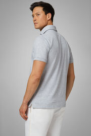 Terracotta Slub Cotton/Linen Piqué Polo Shirt, Grey, hi-res