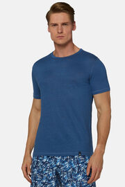 T-Shirt in Stretch Linen Jersey, Indigo, hi-res