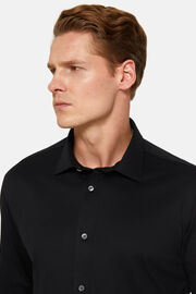 Camisa preta de ajuste slim em algodão e COOLMAX®, Black, hi-res