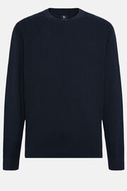 Granatowy sweter z bawełny z okrągłym dekoltem, Navy blue, hi-res