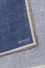 Linen Pocket Square With Contrasting Edge, Blue, hi-res