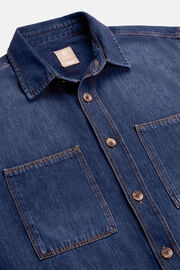 Cotton Denim Overshirt, Medium Blue, hi-res