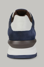Sneakers coloris naturel en tissu technique et cuir, bleu marine, hi-res