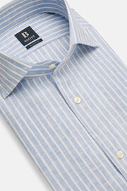 Regular Fit Sky Blue Striped Linen Shirt, Light Blue, hi-res