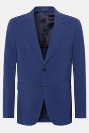 Blue Jacket In Stretch Seersucker Wool, Blue, hi-res