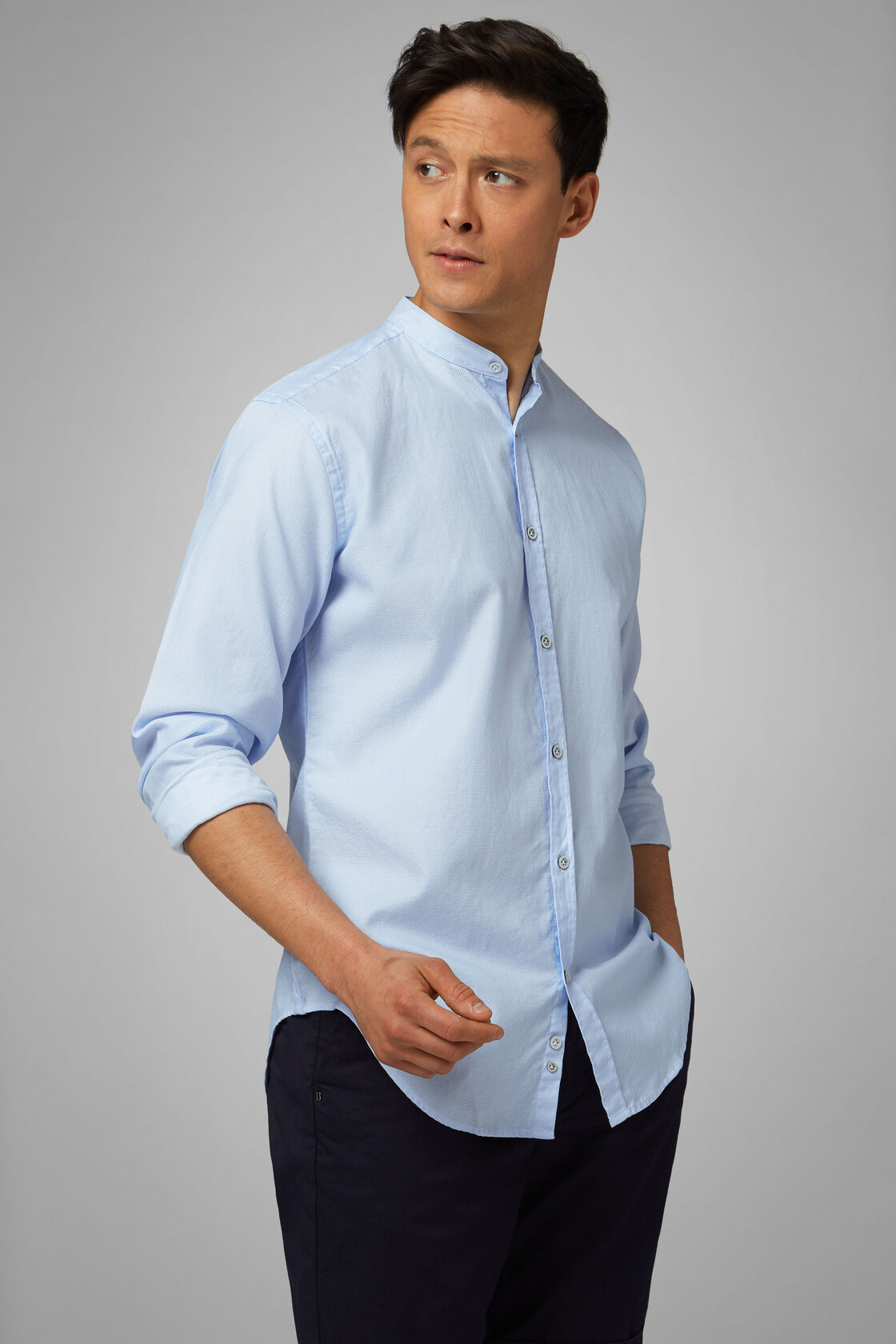 korean collar shirt light blue regular fit, , hi-res