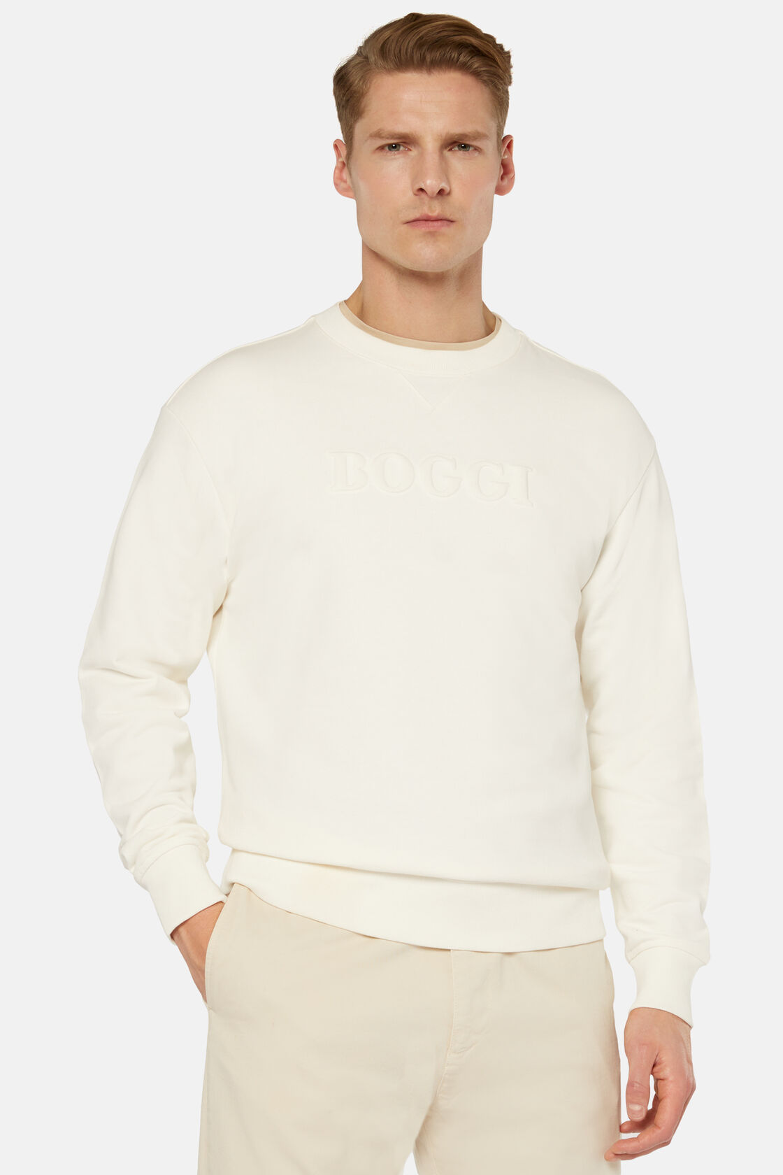 Katoenen sweatshirt met ronde hals, White, hi-res
