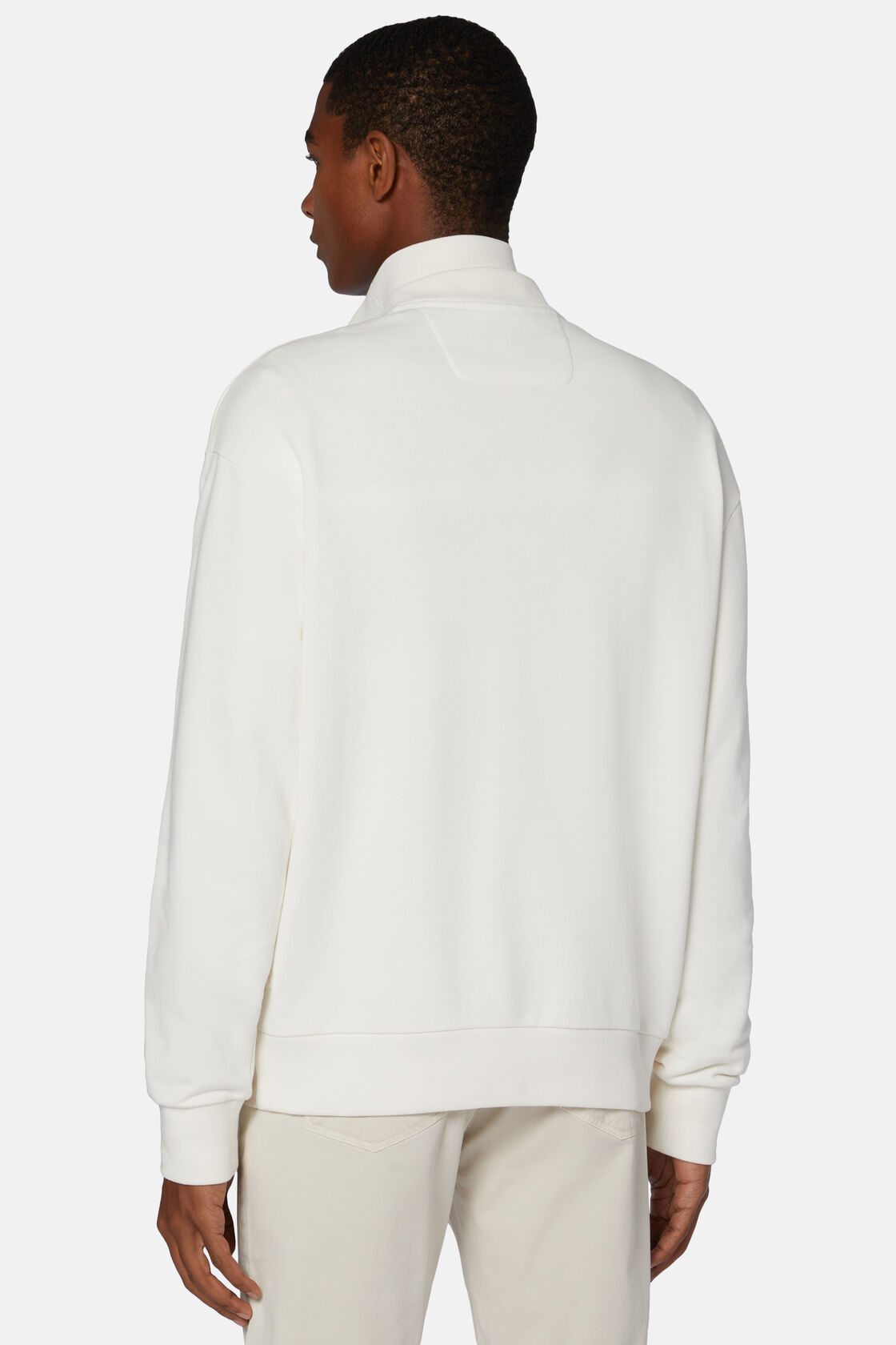 Sweat-Shirt Avec Demi Zip En Coton Bio Mélangé, Blanc, hi-res