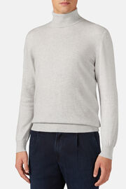 Dove Grey Polo Neck Jumper in Cashmere, Light grey, hi-res
