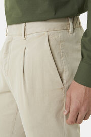 Stretch Cotton Trousers with Front Pleats, Beige, hi-res