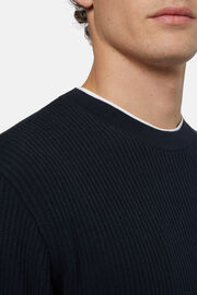 Granatowy sweter z bawełny z okrągłym dekoltem, Navy blue, hi-res
