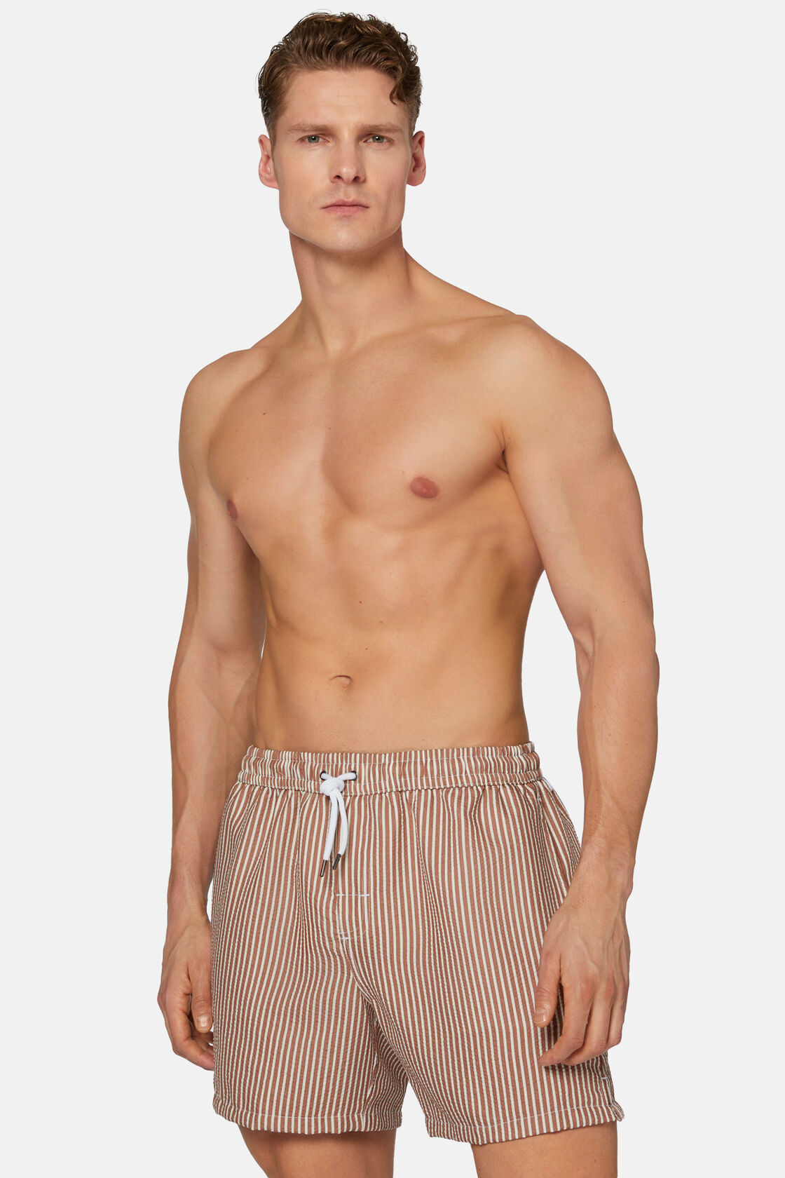 Stripe Print Swimsuit, Brown, hi-res