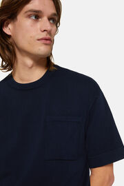 Granatowa dzianinowa koszulka z bawełny pima, Navy blue, hi-res