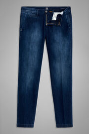 Pantalones De Denim Elastificado Azul Medio Slim, Mezclilla, hi-res