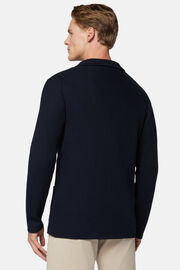 Navy Cotton Crepe Knit Double-Breasted Jacket, Navy blue, hi-res