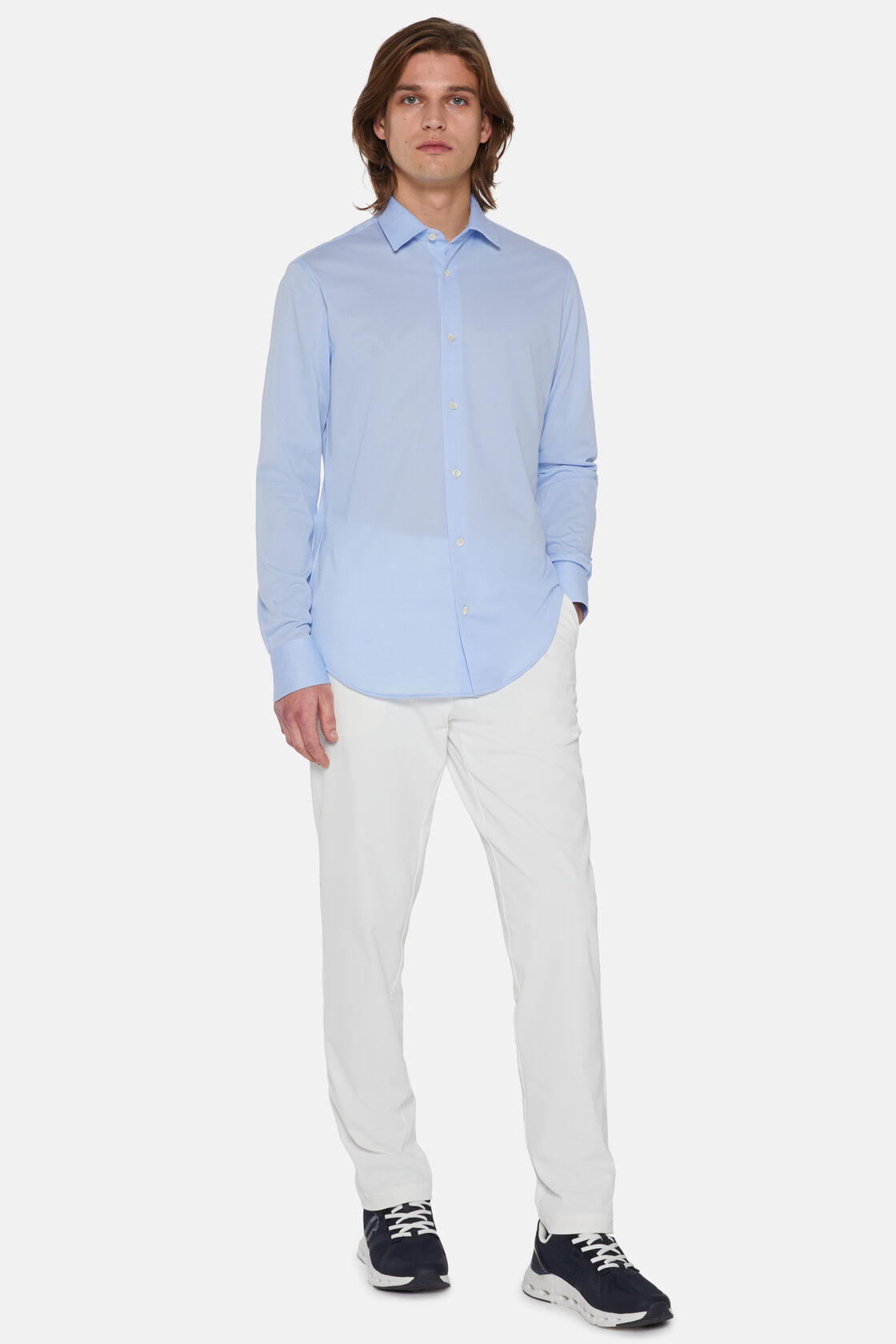 Slim Fit Blue Shirt in Cotton and COOLMAX®, Light Blue, hi-res