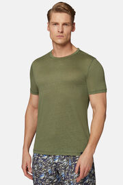 Camiseta de Punto de Lino Stretch Elástico, Verde, hi-res
