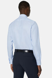 Camisa de algodão dobby azul celeste de ajuste slim, Light Blue, hi-res